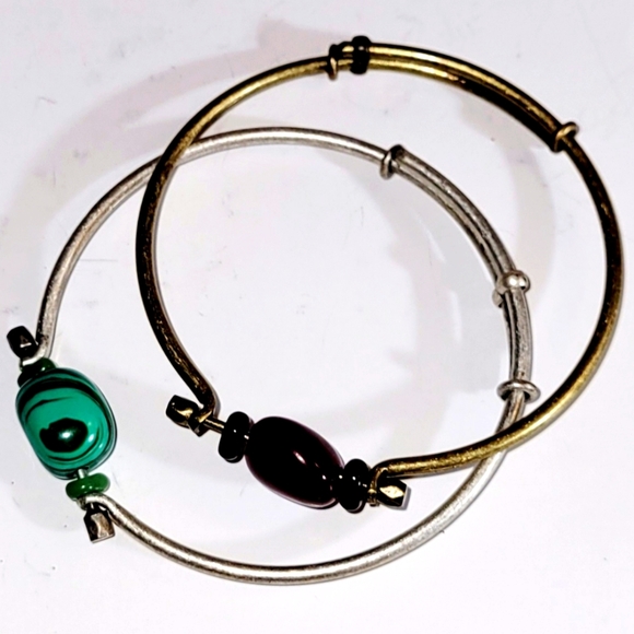 New Bracelets, 2 Slide Metal with Stone Bangle Bracelets - Picture 5 of 5